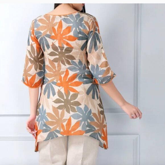 Linen& Linens Assymetrical Hem Floral Tunic - Picture 3 of 16